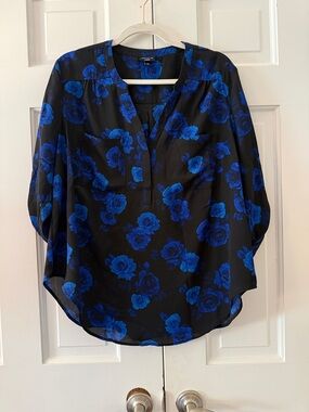 torrid Black Blouse with Electric Blue Floral Print